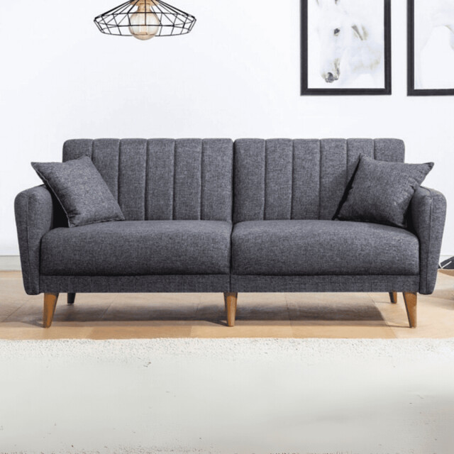 CaliCosy Slaapbank 3-zits van linnen met 2 kussens en houten poten l210 cm aqua 2978542 large