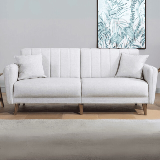 CaliCosy Slaapbank 3-zits van linnen met 2 kussens en houten poten l210 cm aqua 2978539 large