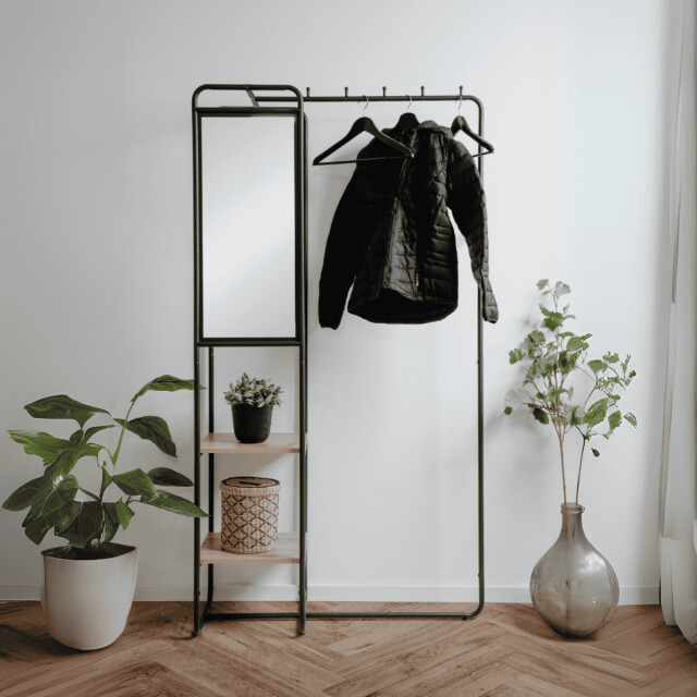 CaliCosy Kapstok van gelakt metaal met 6 haken, 2 planken en 1 spiegel h185 cm luton 3016573 large