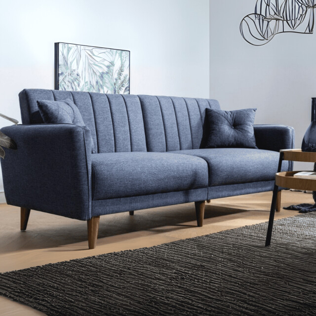 CaliCosy Slaapbank 3-zits van linnen met 2 kussens en houten poten l210 cm aqua 2978541 large