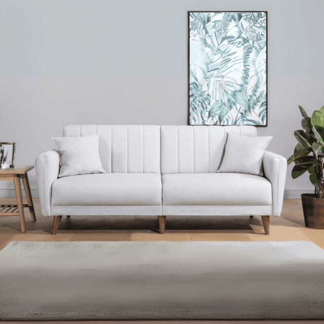 CaliCosy Slaapbank 3-zits van linnen met 2 kussens en houten poten l210 cm aqua 2978539 large