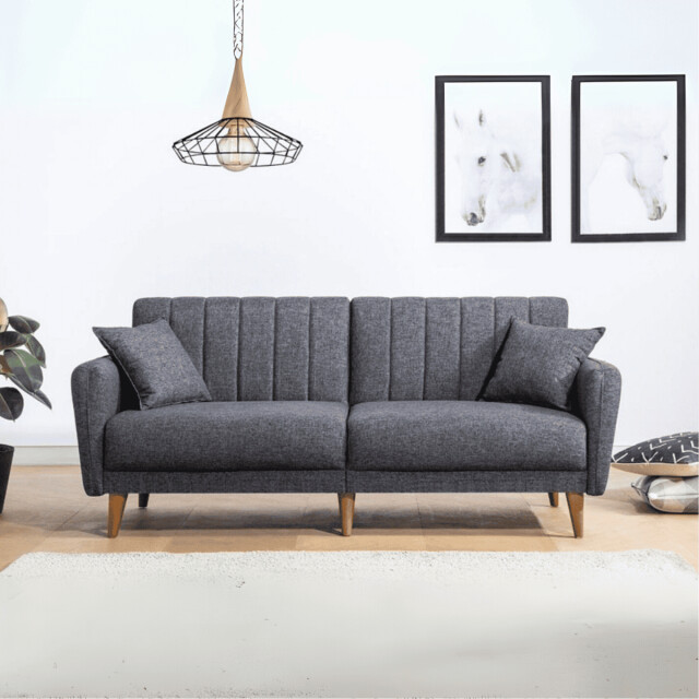 CaliCosy Slaapbank 3-zits van linnen met 2 kussens en houten poten l210 cm aqua 2978542 large