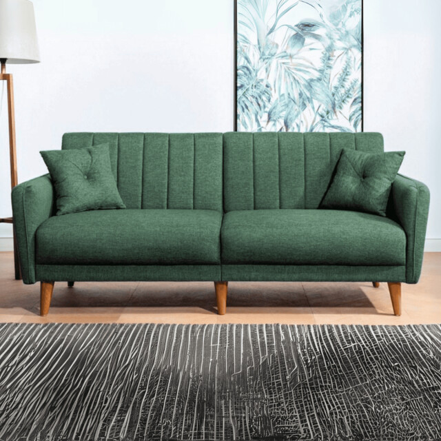 CaliCosy Slaapbank 3-zits van linnen met 2 kussens en houten poten l210 cm aqua 2978543 large