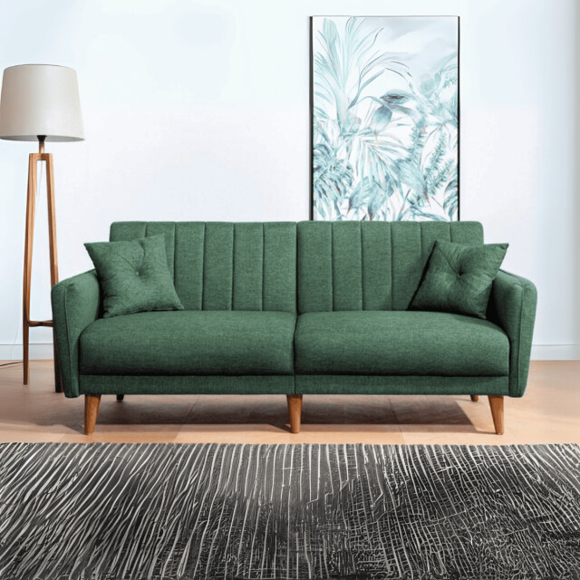 CaliCosy Slaapbank 3-zits van linnen met 2 kussens en houten poten l210 cm aqua 2978543 large