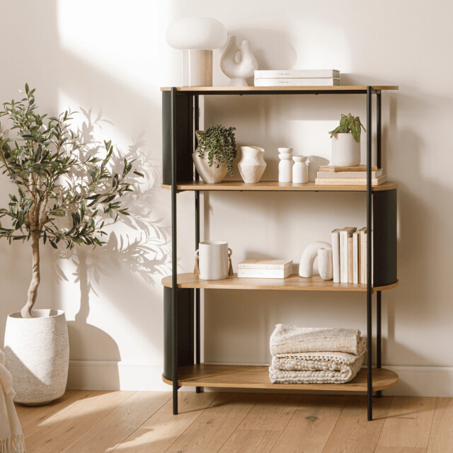 CaliCosy Wandrek met 4 niveaus in houtdecor met zwarte metalen zijkanten h133,5 cm 3196186 large