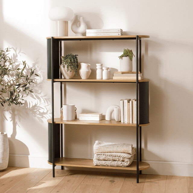 CaliCosy Wandrek met 4 niveaus in houtdecor met zwarte metalen zijkanten h133,5 cm 3196186 large