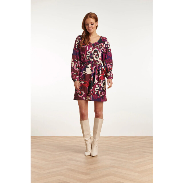 Smashed Lemon 23741-380-998 multi e bloemenprint v-hals jurk voor dames | 23741-380-998 large