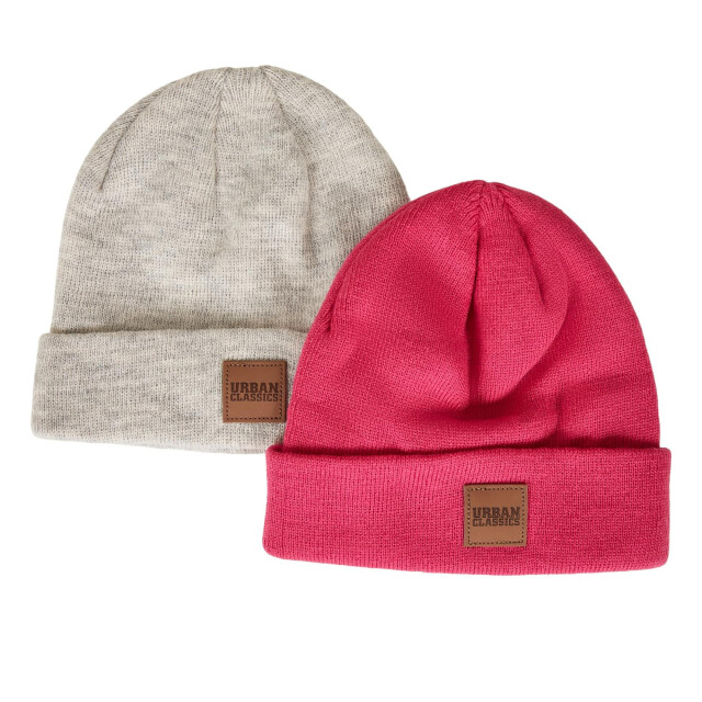 Urban Classics Childrens/kids patch leather patch logo beanie (set van 2) UTTN519_pinkheatherwhite large