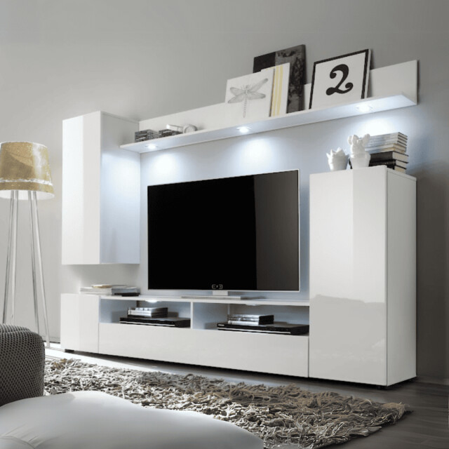 CaliCosy Complete tv-set met glanzend witte fronten l201 cm 3042531 large