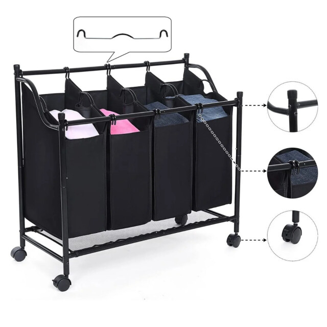 CaliCosy Wasmand met 4 verwijderbare zwarte zakken op wielen l87,5 cm 2929484 large