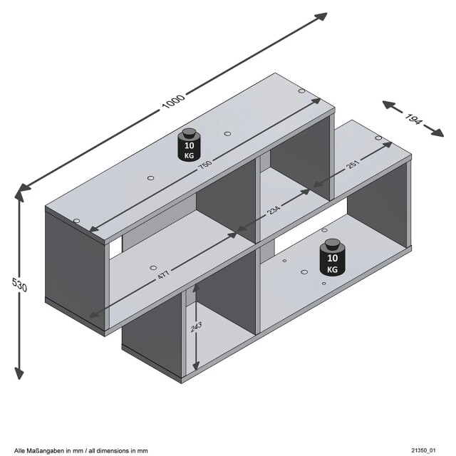 CaliCosy Wandplank 4 compartimenten l100 cm nora 2936662 large