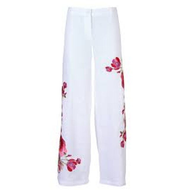 Raffaela D'Angelo Pantalone lino con applicazioni fiori color SS19-PN33 large