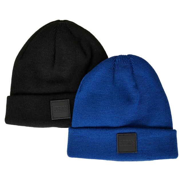 Urban Classics Childrens/kids patch leather patch logo beanie (set van 2) UTTN519_blackroyalblue large