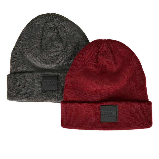 Urban Classics Childrens/kids patch leather patch logo beanie (set van 2) UTTN519_charcoalburgundy large