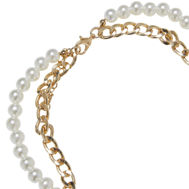 Urban Classics Gelaagde halsketting met imitatieparel hangslot UTTN667_gold large
