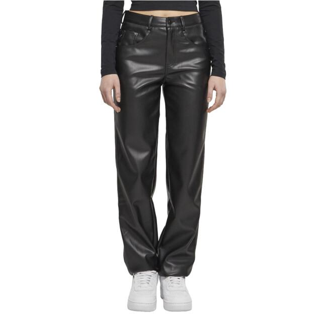 Urban Classics Dames synthetisch leren rechte pijp broek UTTN967_black large