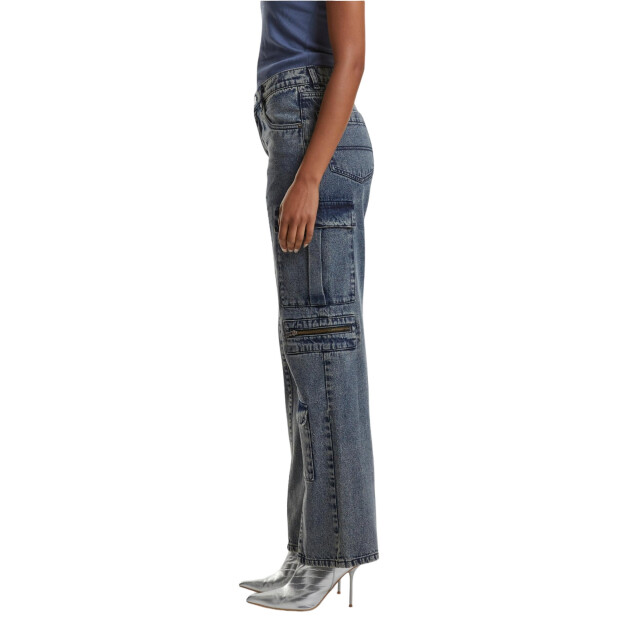Urban Classics Dames utility denim los broek UTTN1681_dirtywashed large