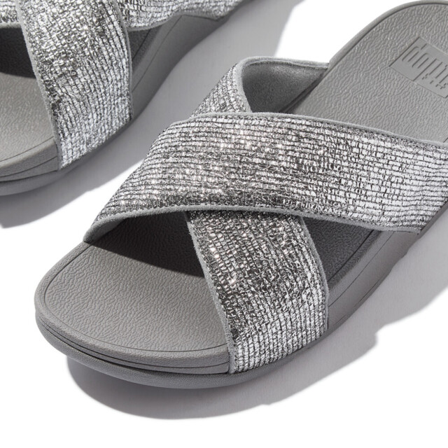 FitFlop Lulu crinkled-shimmer cross slides E1B large
