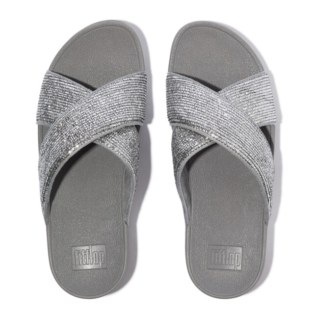 FitFlop Lulu crinkled-shimmer cross slides E1B large