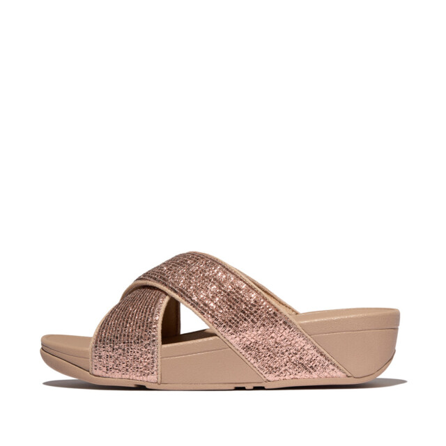 FitFlop Lulu crinkled-shimmer cross slides E1B large