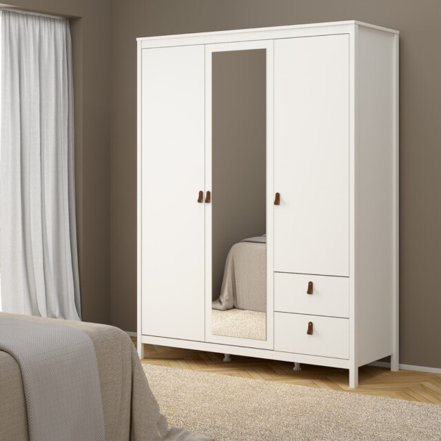 CaliCosy Kleerkast met 3 deuren (waarvan 1 spiegeldeur) en 2 lades wit b150 cm barcelone 3207625 large