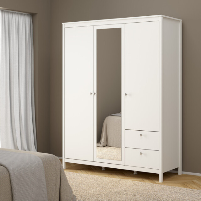 CaliCosy Kleerkast met 3 deuren (waarvan 1 spiegeldeur) en 2 lades wit b150 cm barcelone 3207625 large