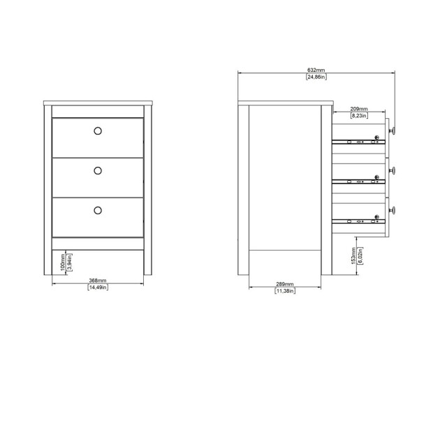 CaliCosy Nachtkastje met 3 lades matzwart h70,1 cm barcelone 3207627 large