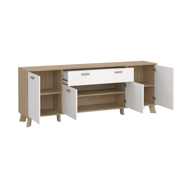 CaliCosy Dressoir met 4 deuren, 1 lade eikendecor en wit b195,7 cm storm 3206047 large