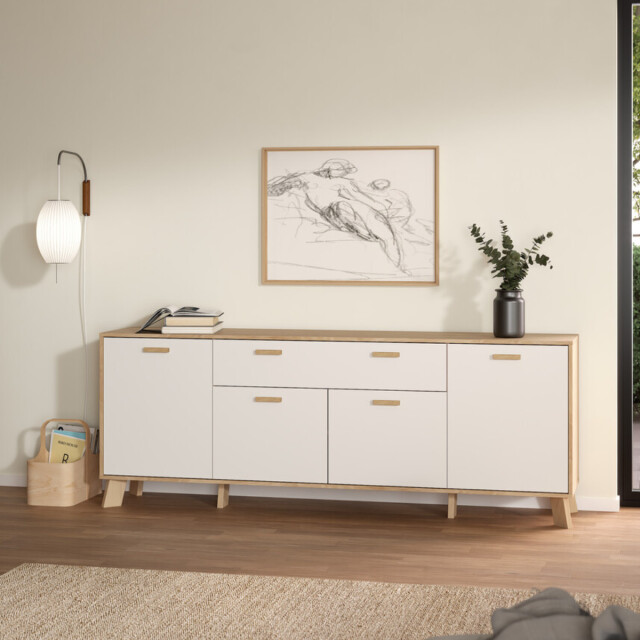 CaliCosy Dressoir met 4 deuren, 1 lade eikendecor en wit b195,7 cm storm 3206047 large