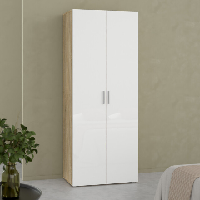 CaliCosy Kleerkast met 2 deuren eikendecor en hoogglans wit h200,9 cm lana 3206376 large