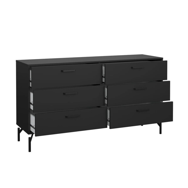 CaliCosy Dubbele ladekast met 6 lades matzwart met metalen onderstel b138,7 cm bora 3206380 large