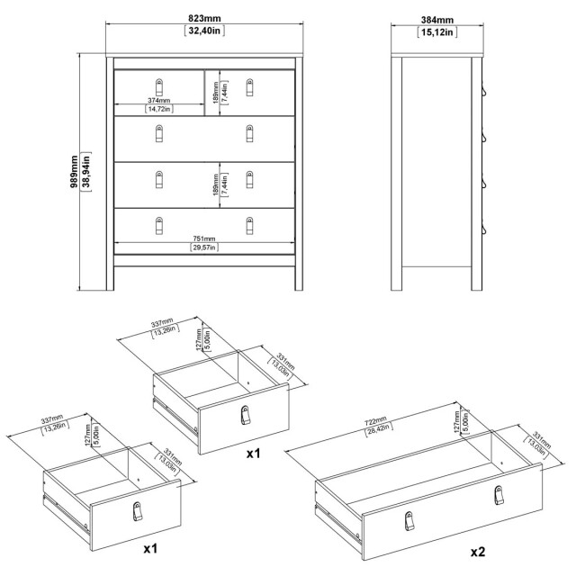 CaliCosy Ladekast met 5 lades matzwart h98,9 cm barcelone 3206044 large