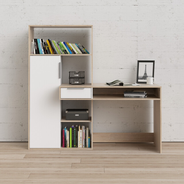 CaliCosy Bureau met 1 lade, 1 deur, 5 vakken eikendecor en wit b162,8 cm function 3206381 large