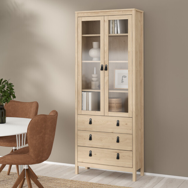 CaliCosy Vitrinekast met 2 omlijste glazen deuren en 3 lades h199 cm barcelone 3206384 large