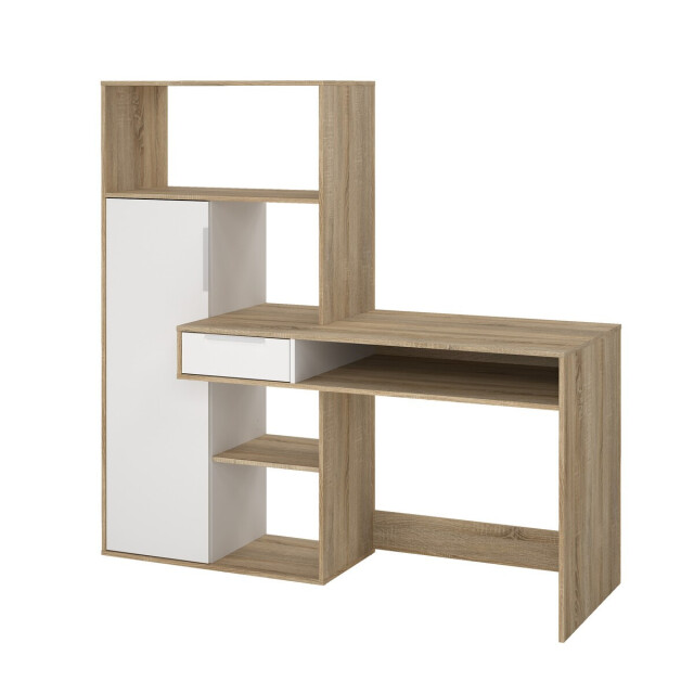CaliCosy Bureau met 1 lade, 1 deur, 5 vakken eikendecor en wit b162,8 cm function 3206381 large