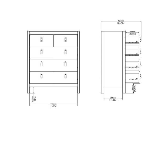CaliCosy Ladekast met 5 lades matzwart h98,9 cm barcelone 3206044 large