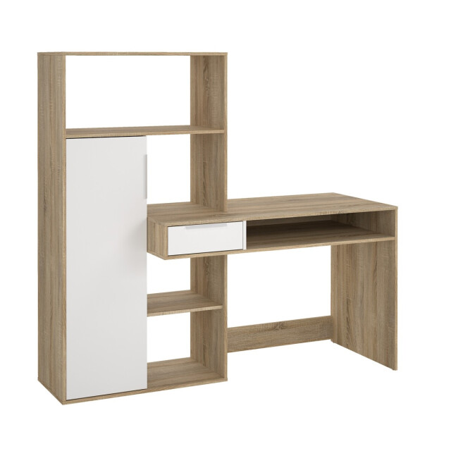 CaliCosy Bureau met 1 lade, 1 deur, 5 vakken eikendecor en wit b162,8 cm function 3206381 large
