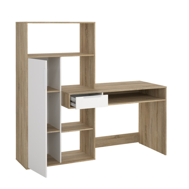 CaliCosy Bureau met 1 lade, 1 deur, 5 vakken eikendecor en wit b162,8 cm function 3206381 large