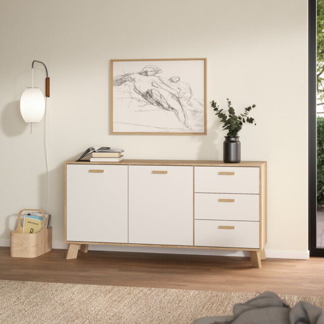 CaliCosy Dressoir met 2 deuren, 3 lades eikendecor en wit b147,2 cm storm 3206046 large