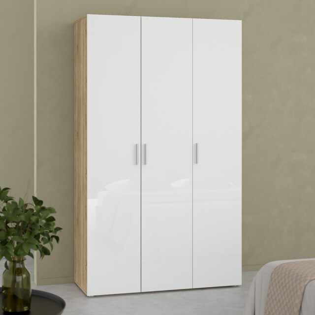 CaliCosy Kleerkast met 3 deuren eikendecor en hoogglans wit h200,9 cm lana 3206388 large