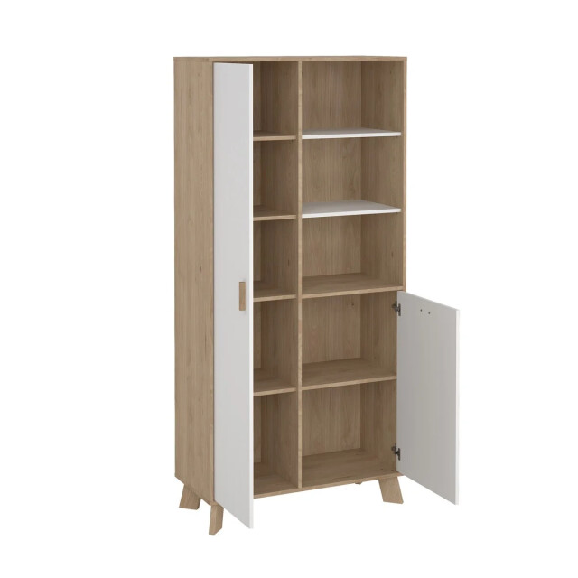 CaliCosy Vitrinekast met 2 deuren, 3 vakken eikendecor en wit h188,2 cm storm 3206048 large