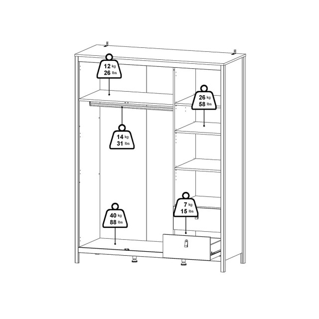CaliCosy Kleerkast met 3 deuren (waarvan 1 spiegeldeur) en 2 lades wit b150 cm barcelone 3207626 large