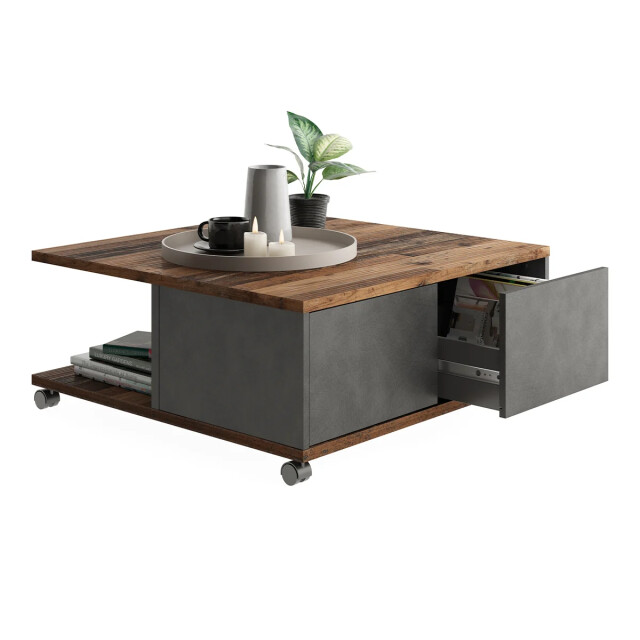 CaliCosy Salontafel op wielen 2 laden 2 vakken l70 cm twin 2936988 large