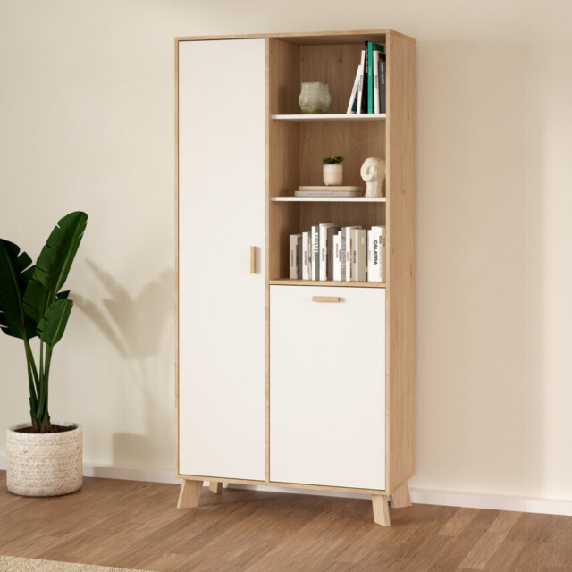 CaliCosy Vitrinekast met 2 deuren, 3 vakken eikendecor en wit h188,2 cm storm 3206048 large
