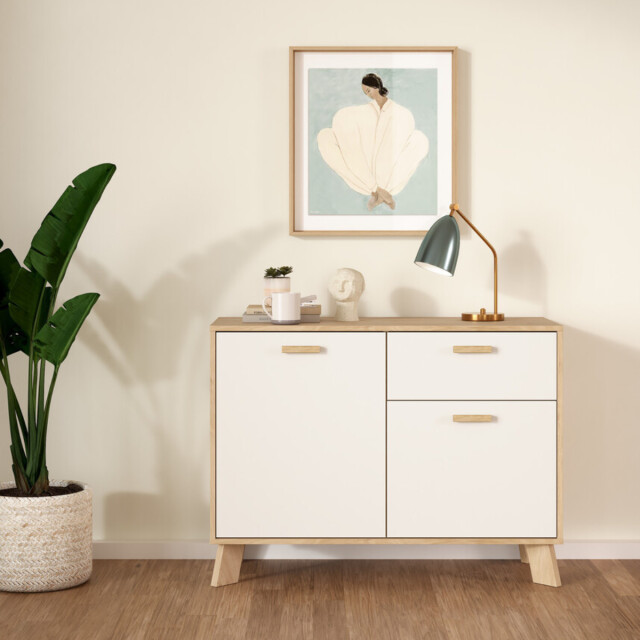 CaliCosy Dressoir met 2 deuren, 1 lade eikendecor en wit b98,7 cm storm 3206090 large