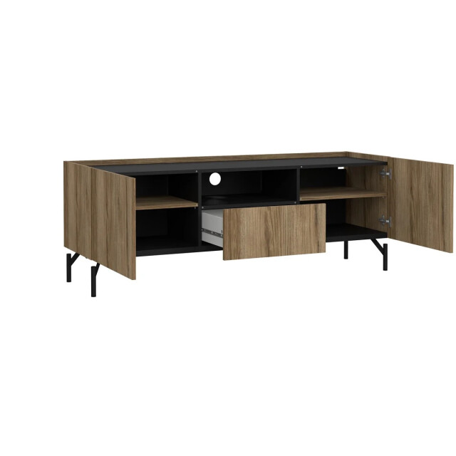CaliCosy Tv-meubel met 2 deuren, 1 lade, 1 vak eikendecor en matzwart b147 cm billie 3206377 large
