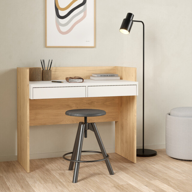 CaliCosy Bureau met 2 lades eikendecor en wit b102,1 cm function 3206395 large