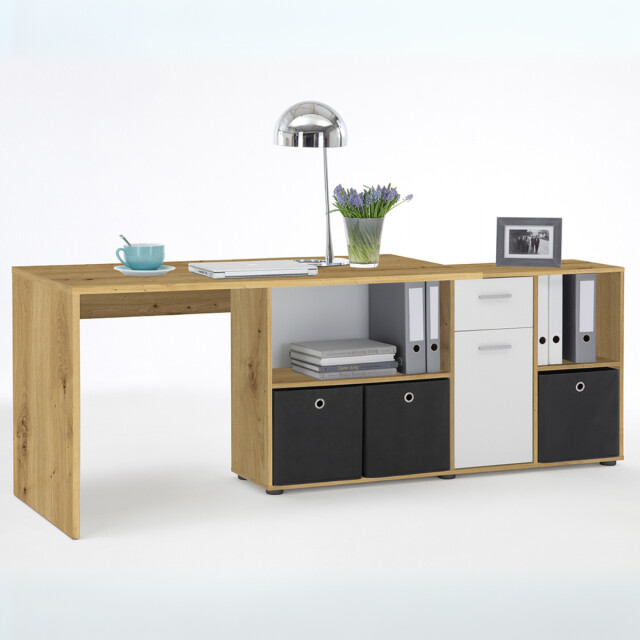 CaliCosy Hoekbureau met moduleerbaar bureau, ladekast en opbergplanken lex 2937016 large