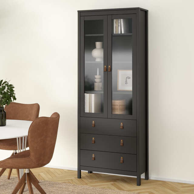 CaliCosy Vitrinekast met 2 omlijste glazen deuren en 3 lades h199 cm barcelone 3206383 large