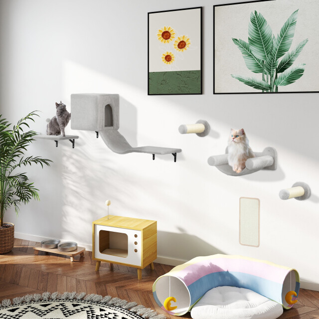 4goodz Pawhut klimmuur voor katten 6-delig, platform en krabplank - 3212013 large